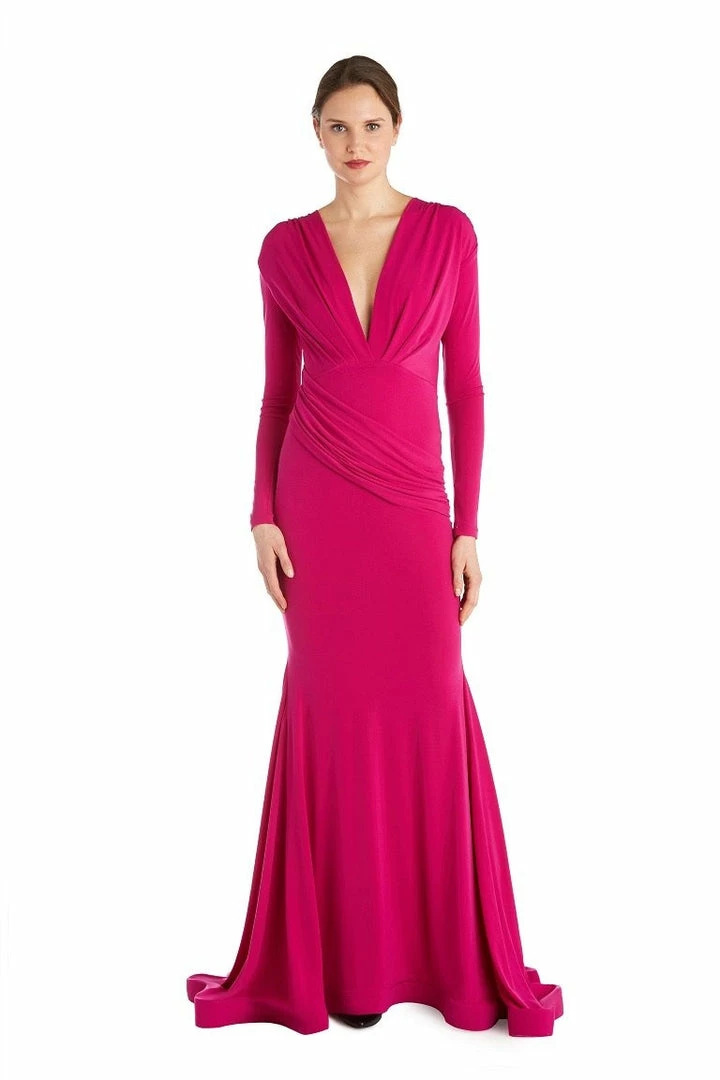 Jessica Bara Selene Long Sleeve V Neck Draped Gown The Event Shop