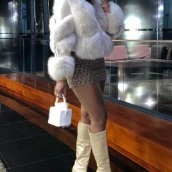 Jessica Bara Margot Long Sleeve Leather Moto Jacket Influencer Style