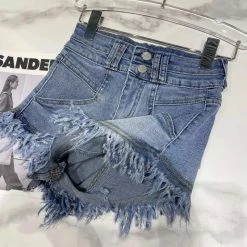 Jessica Bara Dahlia Denim Fringe High Waisted Shorts