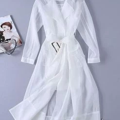 Jessica Bara Caralynn Sheer Feather Belted Dress