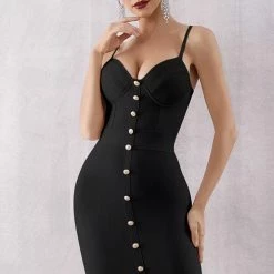 Jessica Bara Jolene Bandage Button Midi Dress