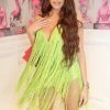 Jessica Bara Frida Fringe Lime Mini Dress