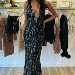 Jessica Bara Remi Deep V Embellished Gown