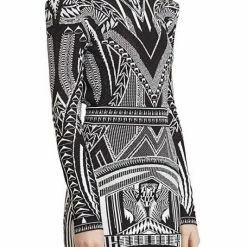 The Event Shop Jessica Bara Ursula Jacquard Long Sleeve Open Back Dress