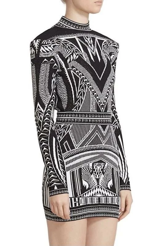 The Event Shop Jessica Bara Ursula Jacquard Long Sleeve Open Back Dress
