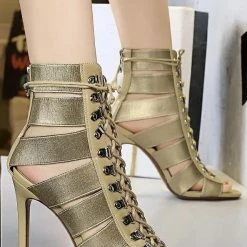 Jessica Bara Bethany Open Toe Lace Up Booties