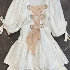 Jessica Bara Julian Lace Up Back Ruffle Mini Dress