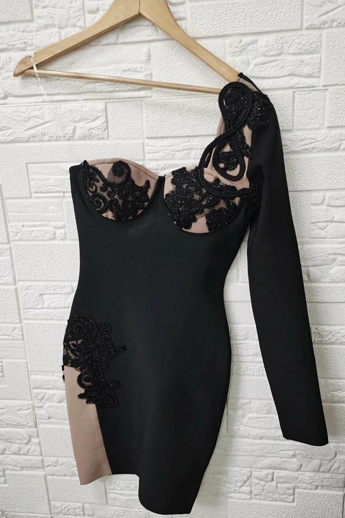 Jessica Bara Genovia One Shoulder Lace Bandage Dress Birthday Suit