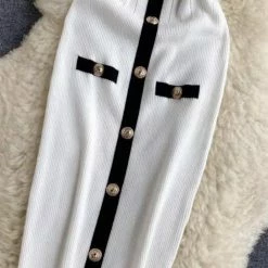 Reve Doll Essentials Jessica Bara Jada Knit Gold Button Mini Dress