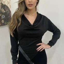 Jessica Bara Vance Long Sleeve Buckle Cowl Neck Top Tops