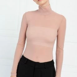 Jessica Bara Tameka Sheer Mesh Turtleneck Top Reve Doll Essentials