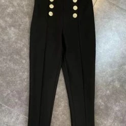 Jessica Bara Emmerson Gold Button Straight Leg Pants