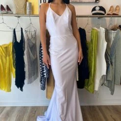 Atria V Neck Strappy Back Ruched Bodycon Gown The Event Shop