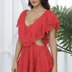 Jessica Bara Jurnee V Neck Ruffle Mini Dress Summer Lovin'