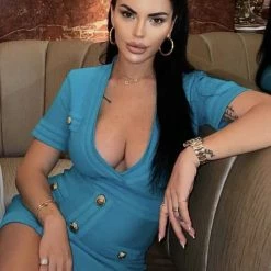 Jessica Bara Coco Short Sleeve Button Mini Dress Influencer Style