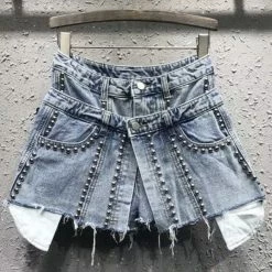 Jessica Bara Bentlee High Waisted Studded Denim Shorts