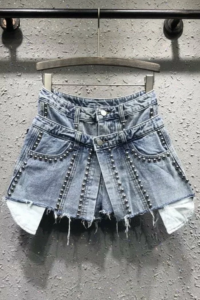 Jessica Bara Bentlee High Waisted Studded Denim Shorts
