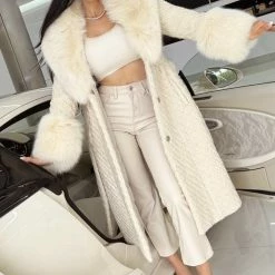 Jessica Bara Dierdra Fur And Wool Belted Long Coat Influencer Style