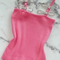 Jessica Bara Skyla Rhinestone Bow Tank Top Influencer Style