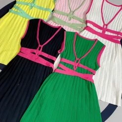 Summer Lovin' Jessica Bara Norma Pleated Strappy Knit Mini Dress