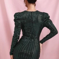 Jessica Bara Lauren Long Sleeve Glitter Mini Dress