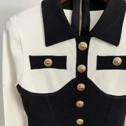 Jessica Bara Kalani Long Sleeve Gold Button Mini Dress The 9-5 Shop