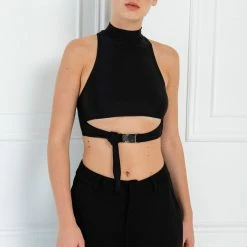 Tops Jessica Bara Jade Sleeveless Buckle Waist Crop Top