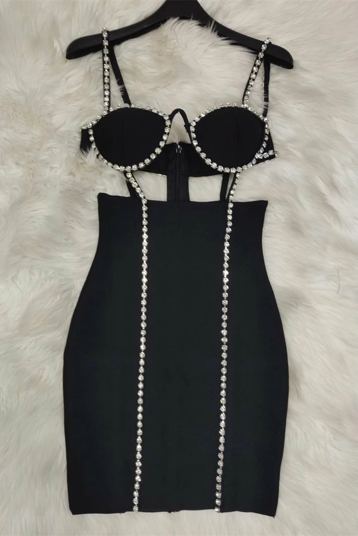 Jessica Bara Estefania Crystal Cut Out Mini Dress Birthday Suit