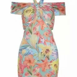 Jessica Bara Vienna Printed Halter Neck Mini Dress Birthday Suit