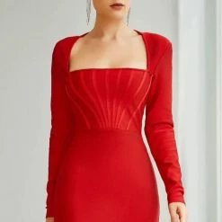 Jessica Bara Emma Long Sleeve Bandage Mini Dress Birthday Suit