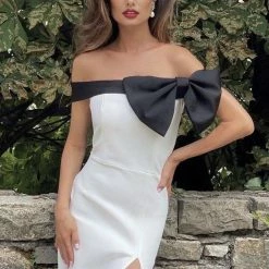 Jessica Bara Lizeth Off The Shoulder Bow Midi Dress