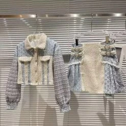 Jessica Bara Reese Tweed Sequin Jacket And Skirt Two Piece Set