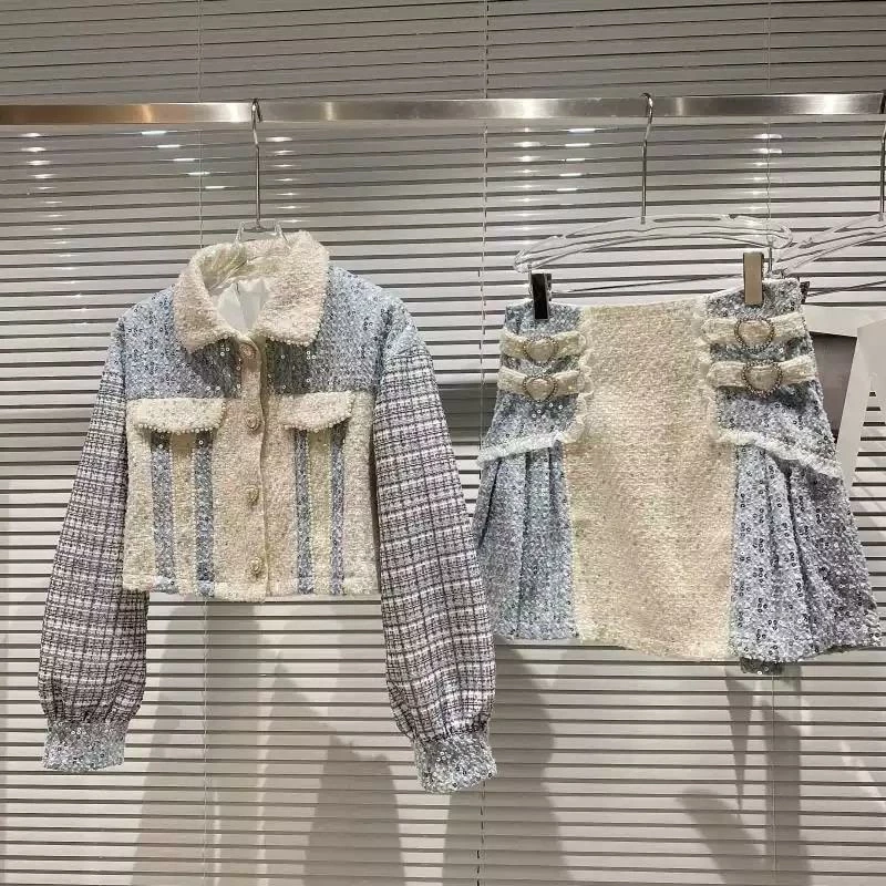 Jessica Bara Reese Tweed Sequin Jacket And Skirt Two Piece Set