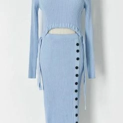 Jessica Bara Anelise Cut Out Knit Button Maxi Dress Influencer Style