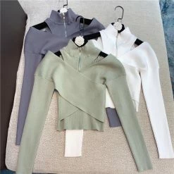 Jessica Bara Larsa Long Sleeve Turtleneck Zip Up Top