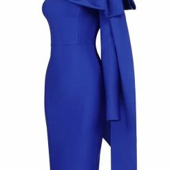 The Event Shop Jessica Bara Henrietta One Shoulder Bow Midi Dress