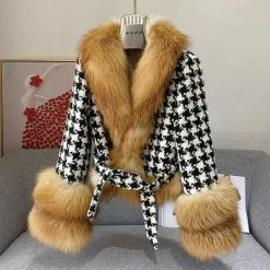Jessica Bara Brody Houndstooth Fur Belted Jacket Influencer Style