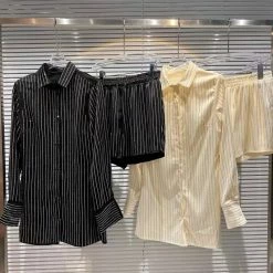 Jessica Bara Clyde Pinstripe Blouse And Shorts Two Piece Set Summer Lovin'