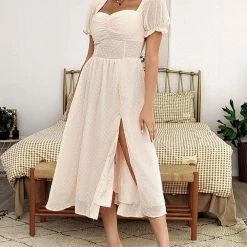 Jessica Bara Beckham Puff Sleeve Polka Dot Midi Dress Summer Lovin'