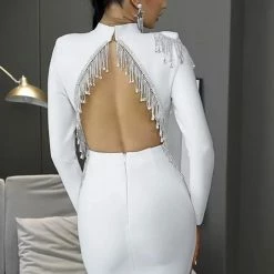 Birthday Suit Jessica Bara Talia Rhinestone Tassel Backless Mini Dress