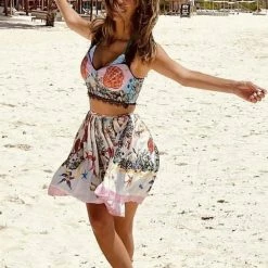 Jessica Bara Brighton Printed Crop Top And Pleated Skirt Two Piece Set Influencer Style