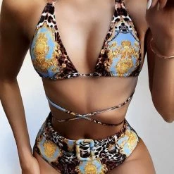 Jessica Bara Corey Chain Print High Waisted Bikini Set Influencer Style