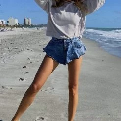 Influencer Style Jessica Bara Zara High Waisted Ruffle Denim Shorts