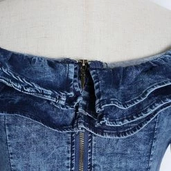 Jessica Bara Giulia Denim Ruffle Crop Top