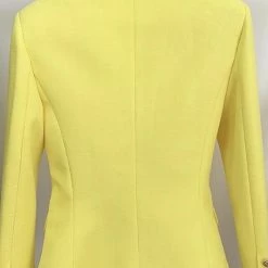 Jessica Bara Emee Gold Button Double Breasted Blazer The 9-5 Shop