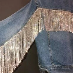 Jessica Bara Chiaka Rhinestone Fringe Denim Jacket