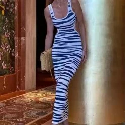 Jessica Bara Lianna Zebra Cut Out Maxi Dress Influencer Style