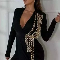 Jessica Bara Chauncey Long Sleeve Chain Mini Dress