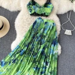 Jessica Bara Melina Crop Top And Pleated Maxi Skirt Two Piece Set