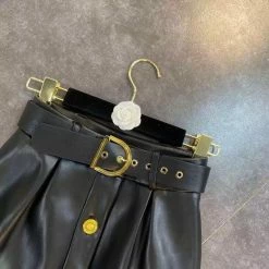 Jessica Bara Diara Gold Button PU Leather Mini Skirt